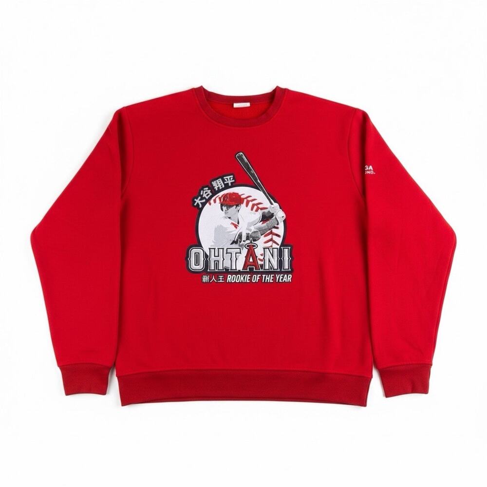 Shohei Ohtani Rookie Of The Year XL Red Crewneck Sweatshirt Pechanga Kloanz